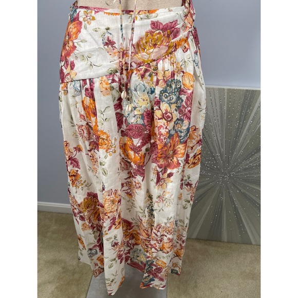 NWT Pattie Asymmetric Cut Out Linen Midi Dress in Cream Floral Size 8 - Picture 12 of 17